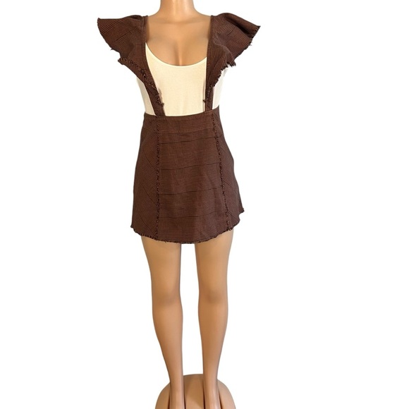 Free People Rowan Plaid Pinafore Skirt Brown - Picture 3 of 9